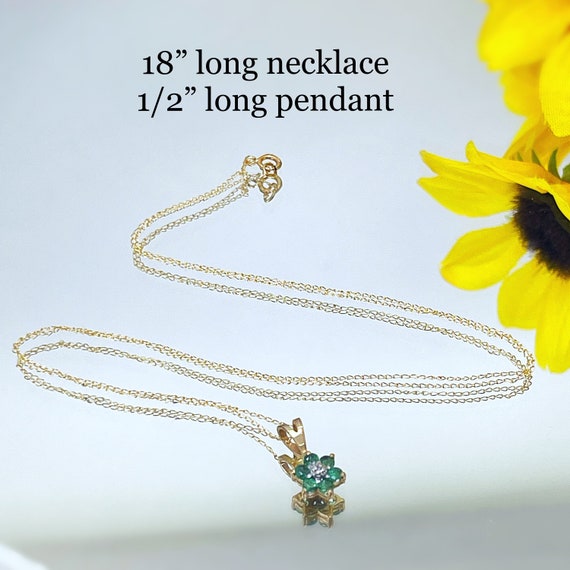 Emerald and diamond flower necklace, 14k gold, 10… - image 3