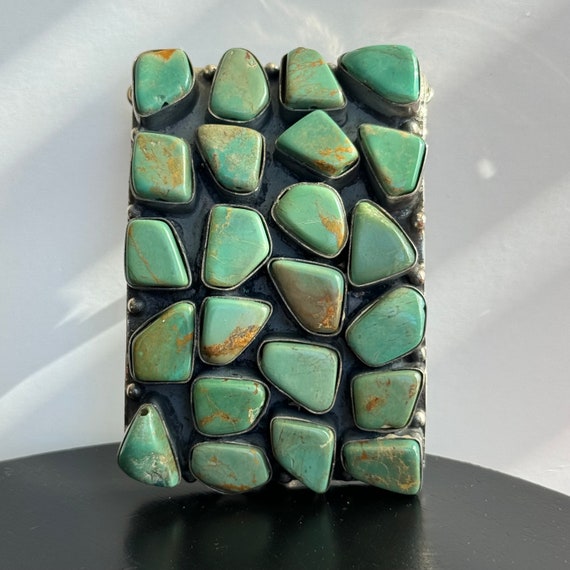 Vintage sterling belt buckle with turquoise, soli… - image 3