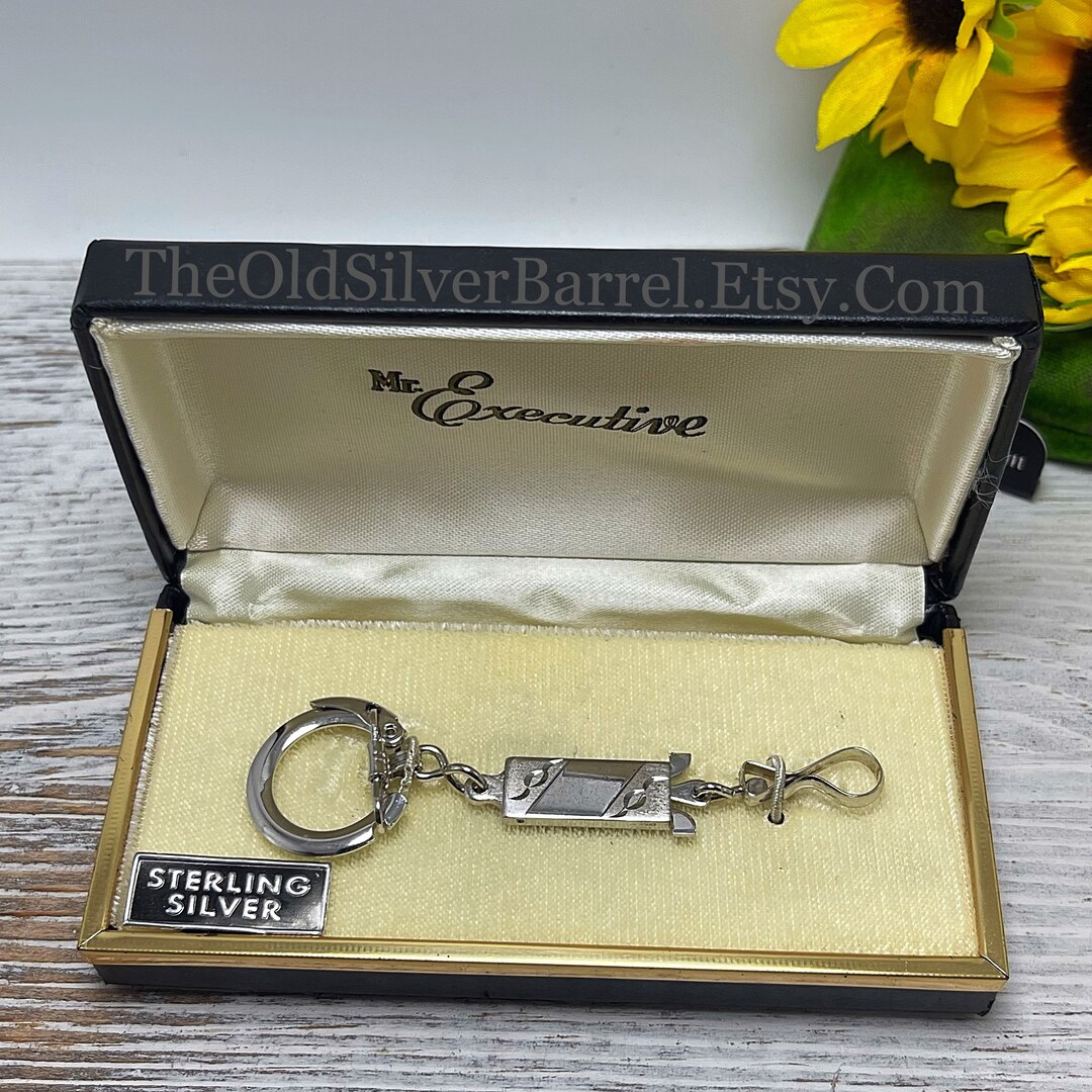 Vintage Sterling Keychain, Sterling Silver Key Ring, Mr Executive