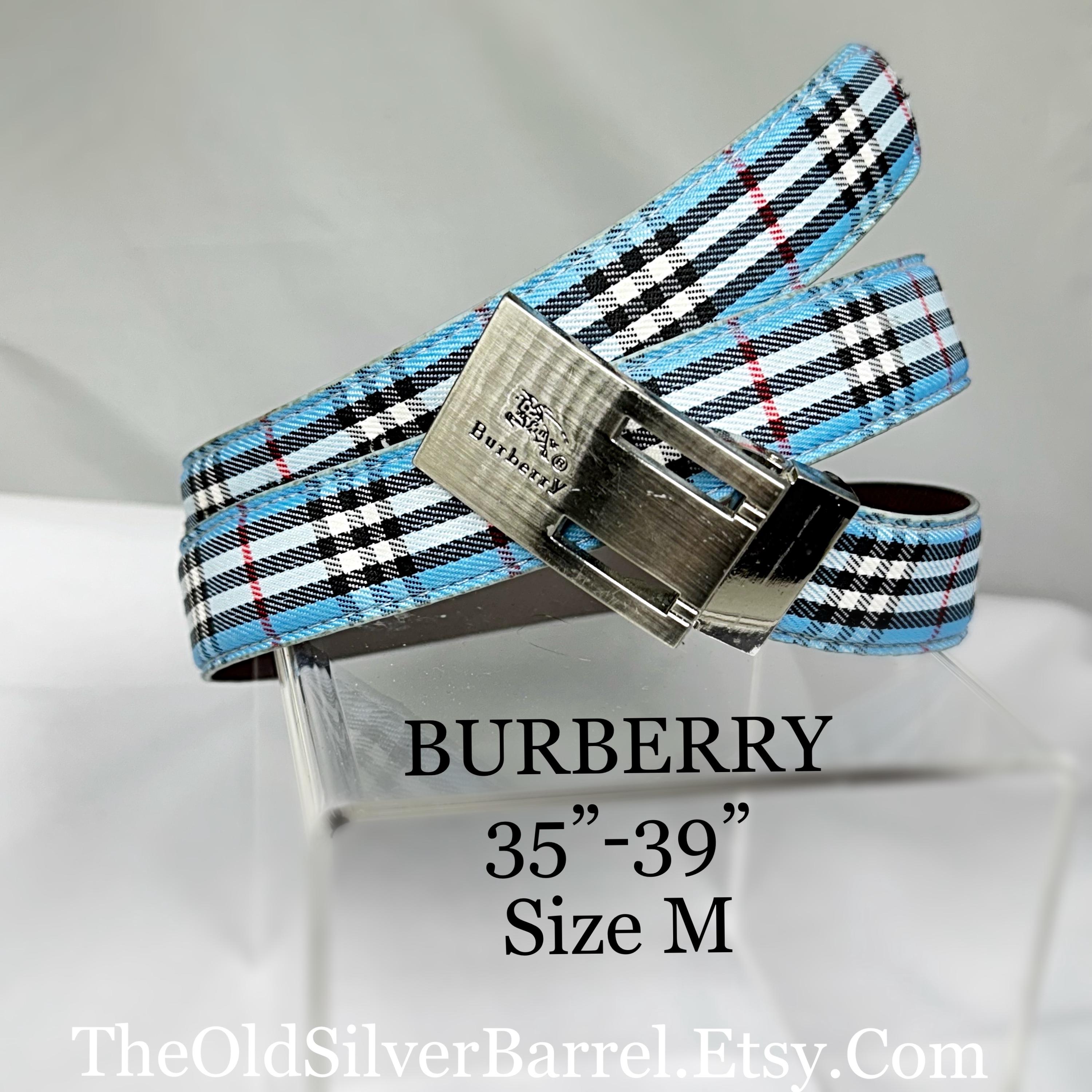 Burberry Blue Plaid Reversible Belt, Size 35 39, Burberry Brown