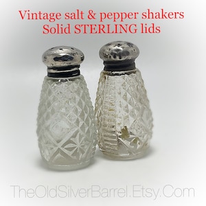 vintage Sterling glass salt pepper shaker set, sterling silverware, fine silver shakers, sterling flatware, 2 shakers, on sale
