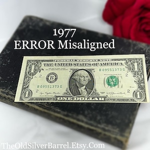 1977 misaligned dollar bill error, error note, miscut error, rare bank note error, FRN error, on sale