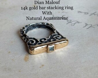 RETIRED Dian Malouf 14k bar stacking ring, 14k sterling aquamarine, RARE Dian Malouf, 14k 925 DLM, sterling swirl stacking, size 7.5