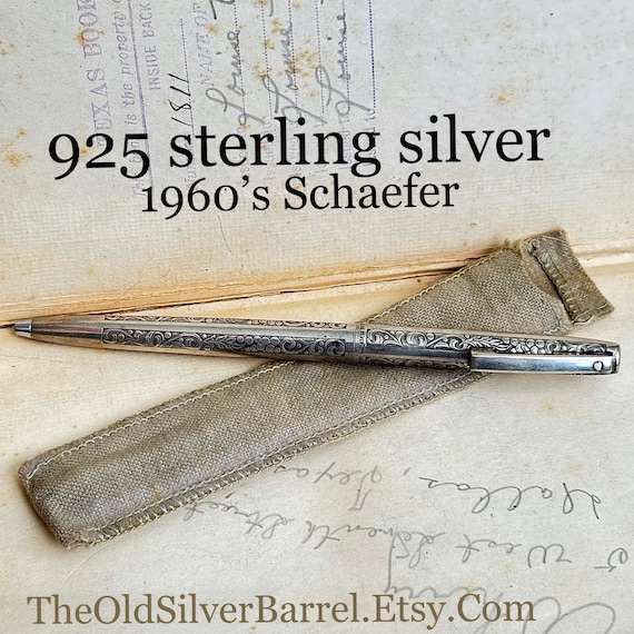 Vintage Sheaffer sterling imperial pen, etched sterling pen, ballpoint pen, imperial grapes and leaves, solid sterling silver, 1960s, rare