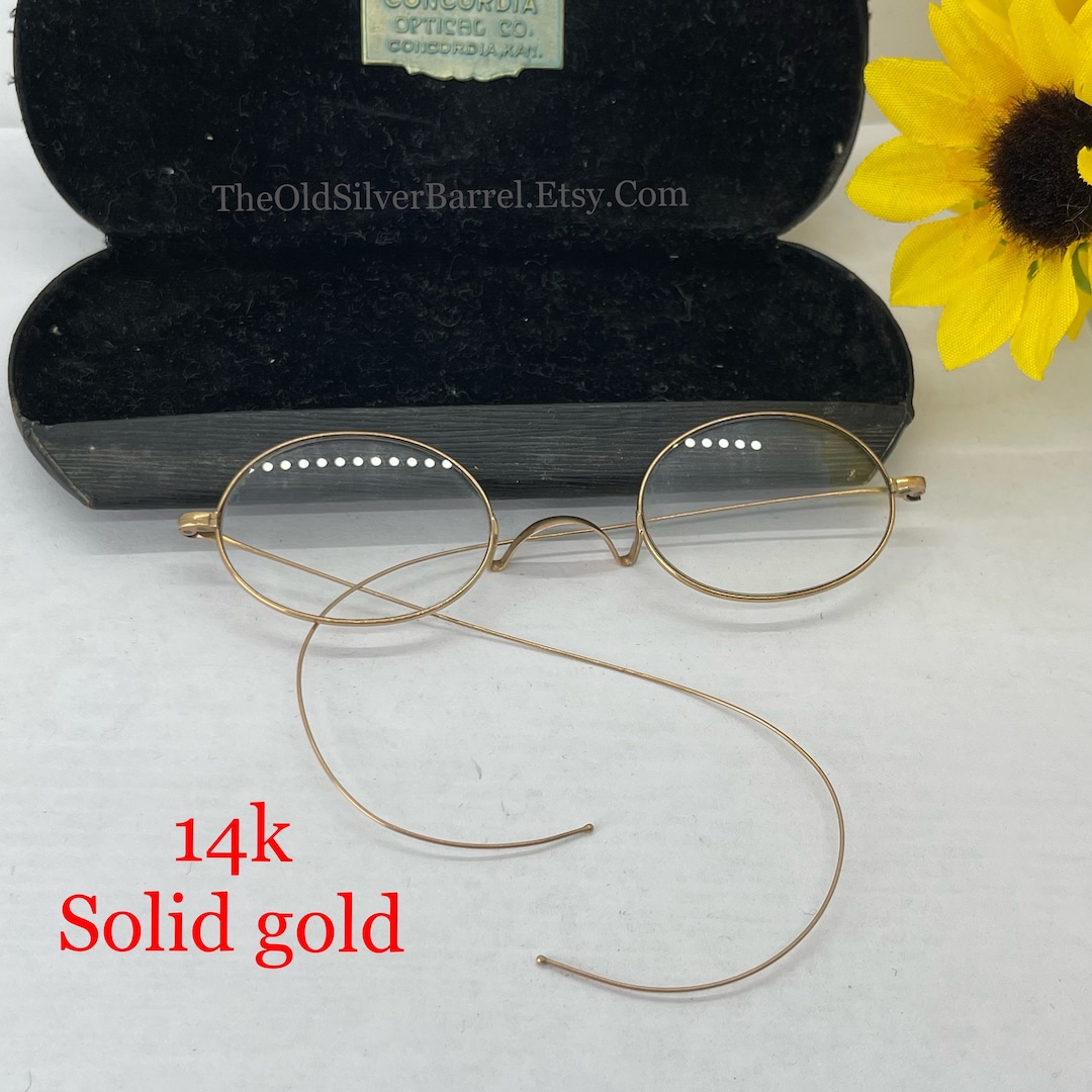 14k Gold Wire Eyeglasses, Gold Windsor Style, Antique Gold Glasses