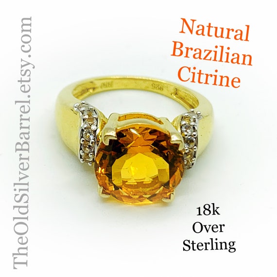 vintage Gold citrine diamond ring, natural citrine