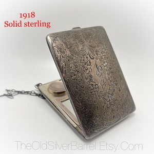 1918 sterling dancers compact purse, hand etched sterling coin purse, solid sterling, Victorian sterling wallet, on sale