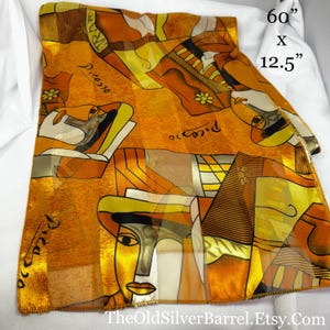Vintage silk Picasso neck wrap scarf, Picasso scarf, silk scarf, 60 inch, painting, art scarf, unique gift, for mom, designer scarf, on sale