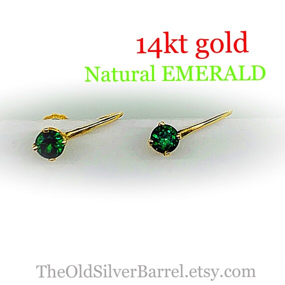 14kt emerald earrings, 14k natural emerald earring
