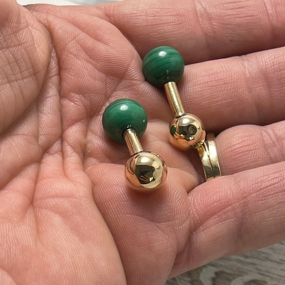 Retired RARE Tiffany & Co 14k malachite cufflinks… - image 4