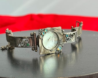 Vintage Sterling aviv handmade watch with opal, aviv watch, natural opal, sterling watch, on sale