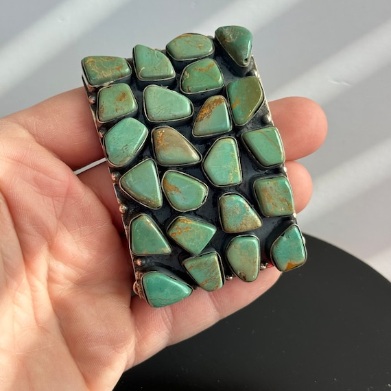 Vintage sterling belt buckle with turquoise, soli… - image 9