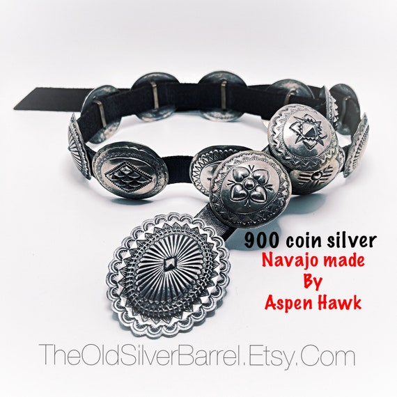 Navajo silver belt Aspen Hawk, solid coin silver c