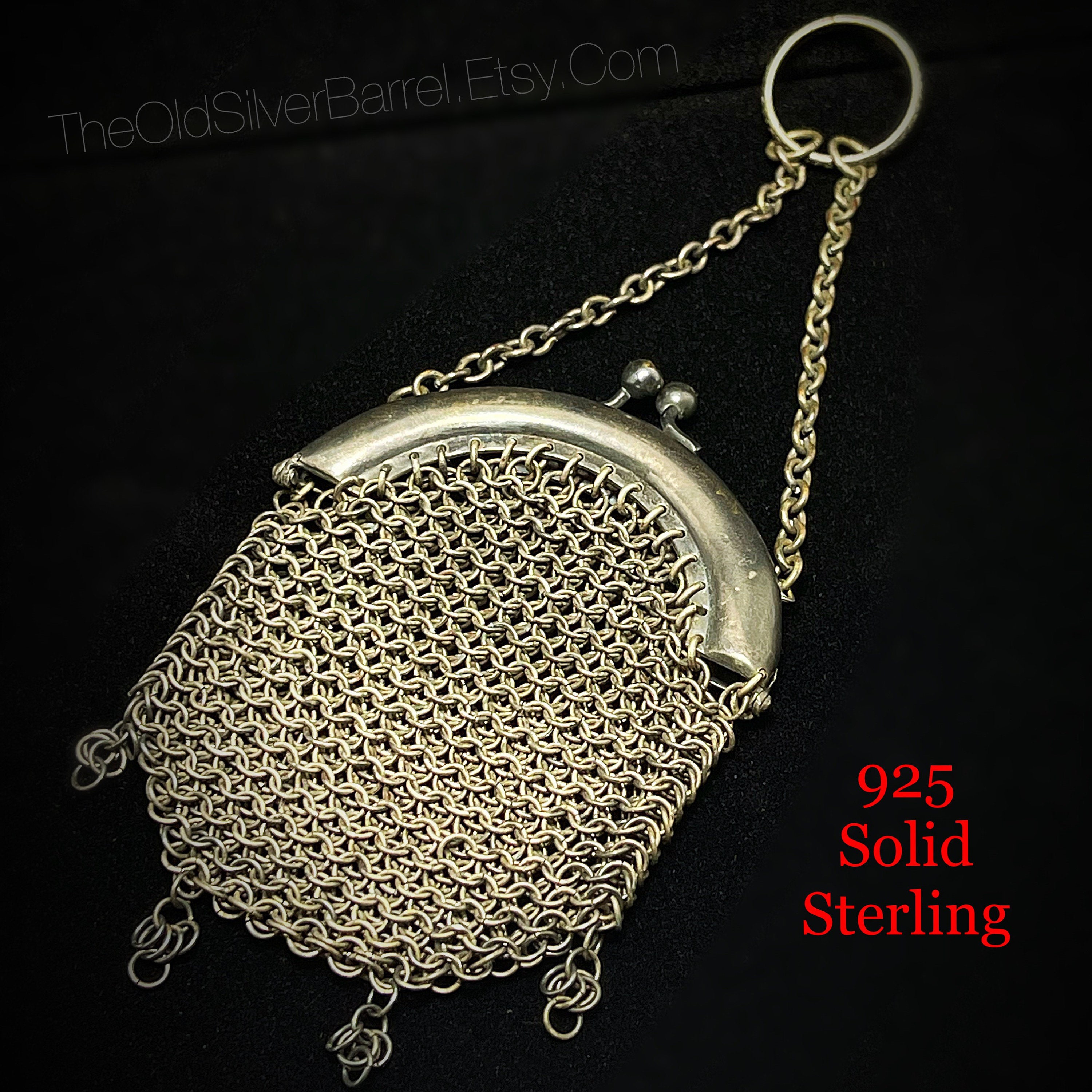 Antique Victorian Silver Chainmail Coin Purse with Kiss Clasp