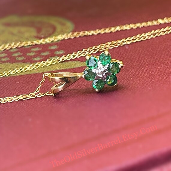 Emerald and diamond flower necklace, 14k gold, 10… - image 5