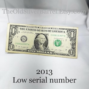 2013 low serial number 1 dollar bill, January 2003, rare currency, collectible money, binary, unique gift for, on sale