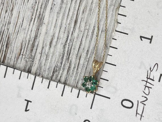 Emerald and diamond flower necklace, 14k gold, 10… - image 7