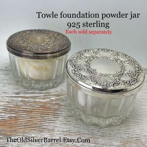 Vintage Towle sterling glass vanity jar, towle powder puff makeup, vintage sterling glass, sterling compact, unique gift, for wife, on sale