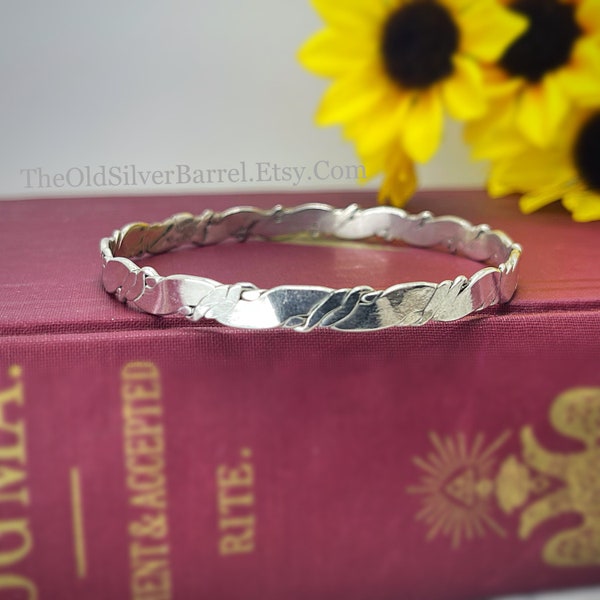 Vintage twisted sterling bangle, sterling wrapped bracelet, flat twisted bracelet, 8 inch bangle, on sale, southwestern bracelet