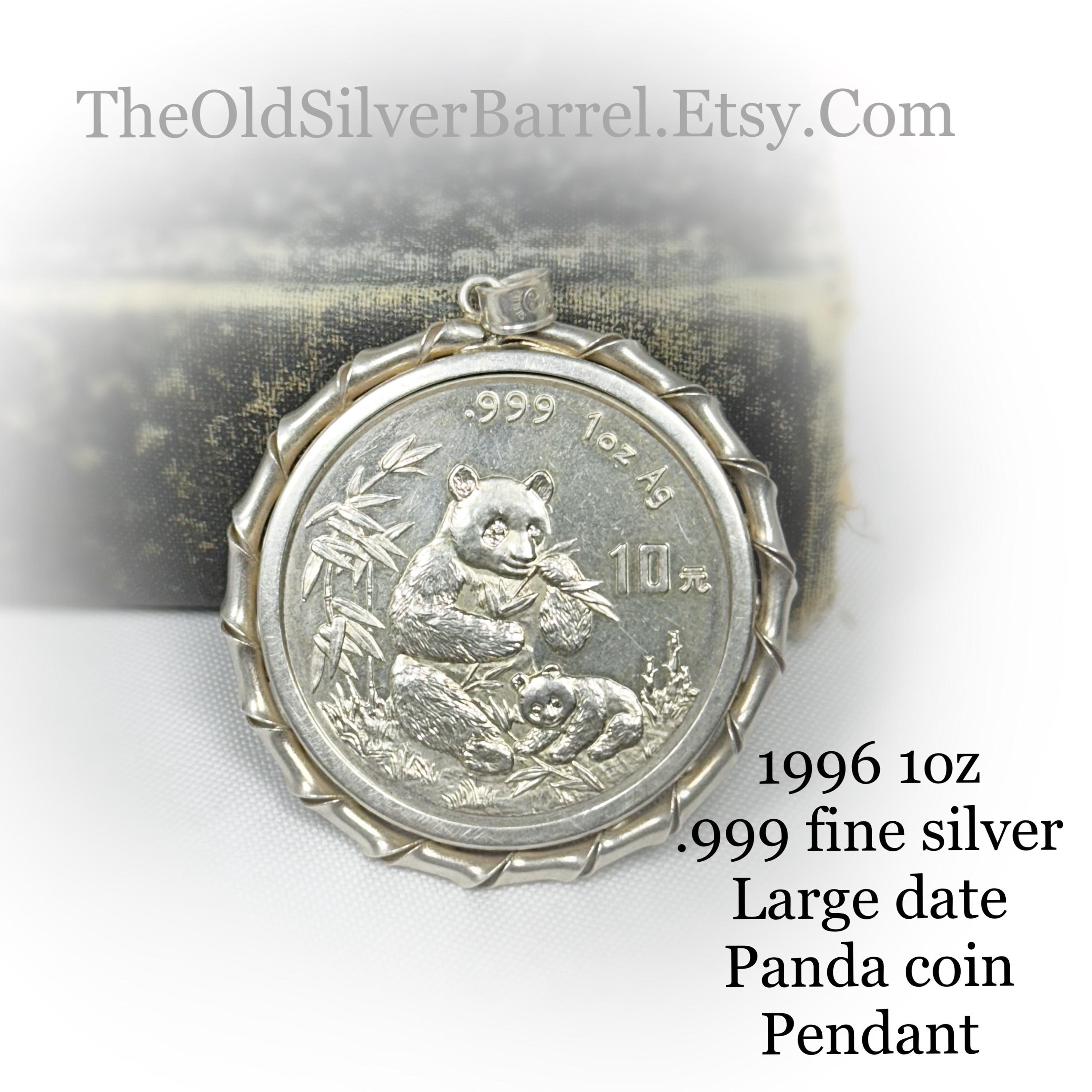 1996 1oz Silver Panda Coin Pendant, .999 Silver Panda, 10 Yuan