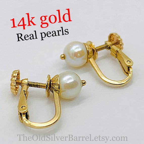 14kt pearl earrings, 14k natural pearl earrings, g