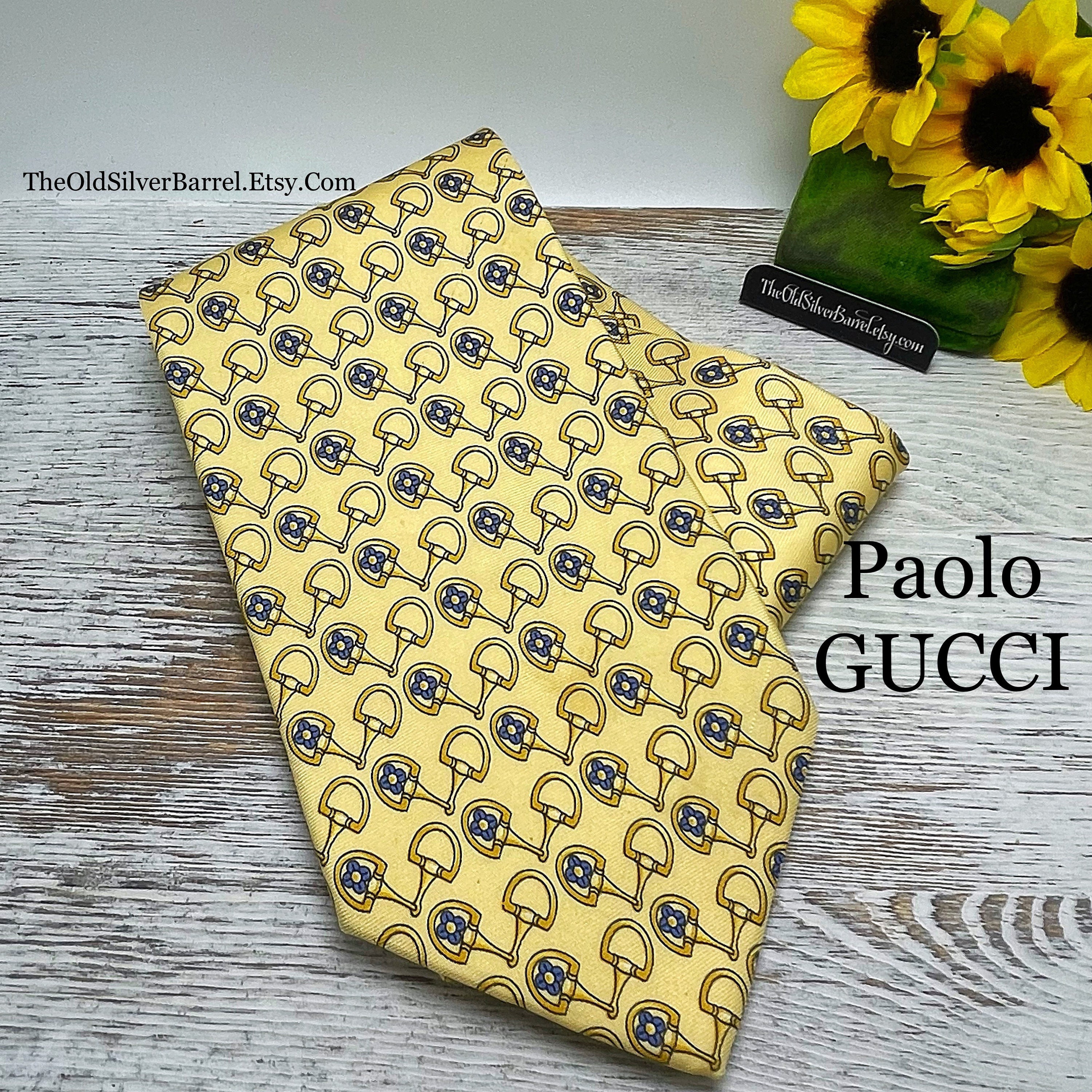 Buy the GUCCI Vintage Men's Navy Blue Multicolor Print Silk Tie with  Original Box, Tissue, Cards & COA