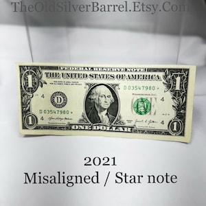 2021 misaligned dollar bill error star note, misaligned error note, star note miscut error, rare bank note, FRN error, on sale