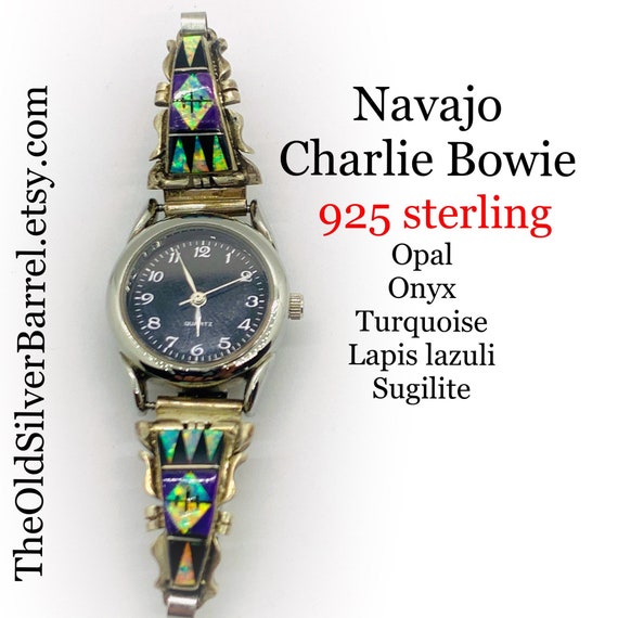 Navajo sterling watch, opal watch tips, Charlie Bo