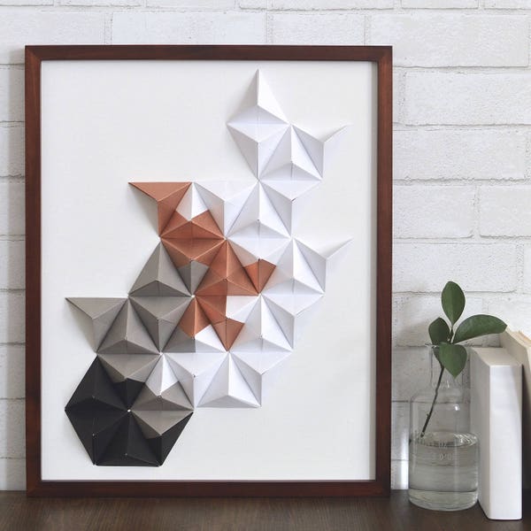 White, copper, gray & black 16x20 origami wall art | modern wall art | 3D paper art | minimalist art | home decor | ombre | paper scultpture