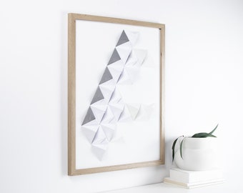 Themis No. 03 | White on white + gray detail 16x20 modern origami wall art | minimalist home decor | asymmetric 3D paper sculpture