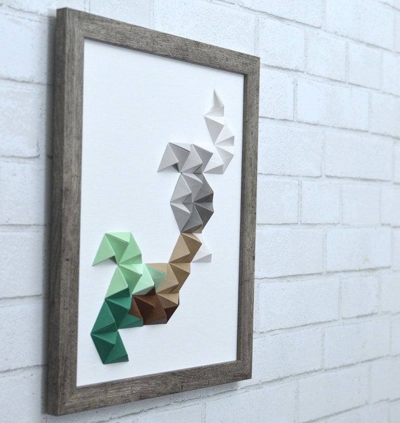home decor gray /& white 11x14 origami wall art Turquoise paper sculpture 3D paper art tan brown modern wall art mint green