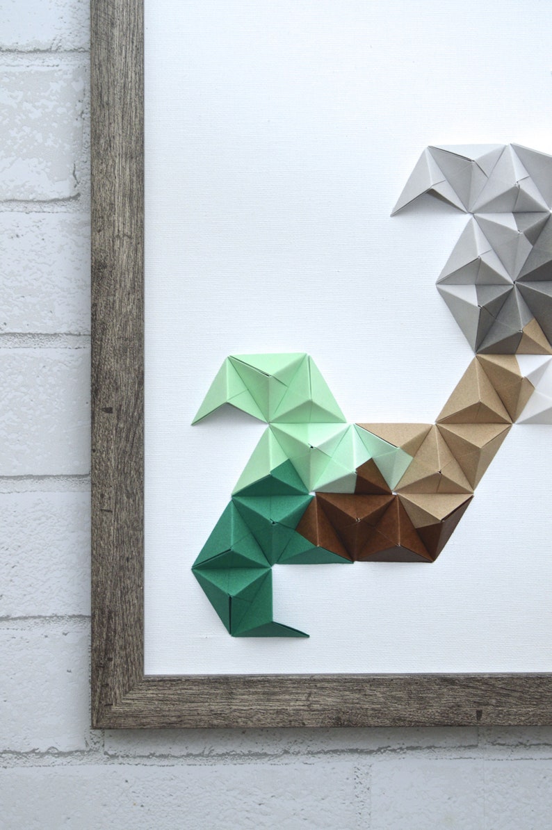 home decor gray /& white 11x14 origami wall art Turquoise paper sculpture 3D paper art tan brown modern wall art mint green