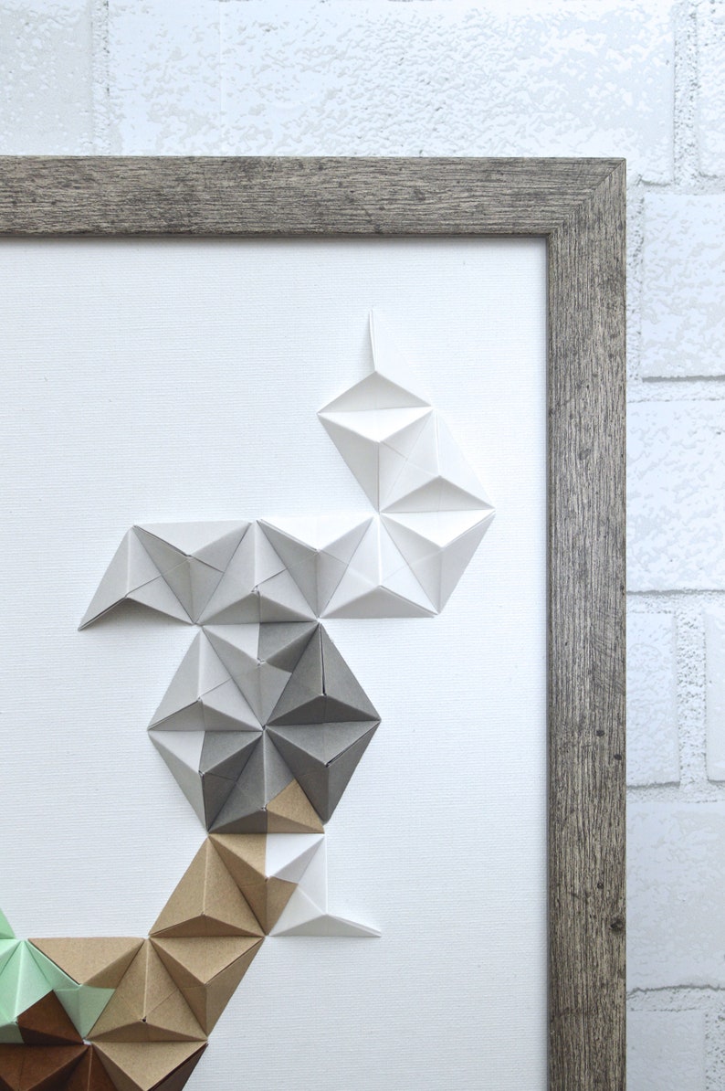 home decor gray /& white 11x14 origami wall art Turquoise paper sculpture 3D paper art tan brown modern wall art mint green
