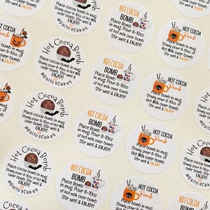 Halloween Hot Chocolate Hot Cocoa Bomb Stickers / Directions Instruction Labels / Halloween Mugs