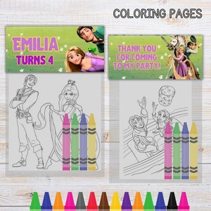 Tangled, Tangled Mini Coloring Pages and Crayons, Tangled Birthday Party Favors, Tangled Party Supplies, Tangled Coloring Book