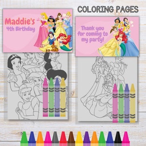 Princess Mini Coloring Pages and Crayons, Princess Birthday Party Favors, Princess Party Supplies, Princess Coloring Book, Princess Disney