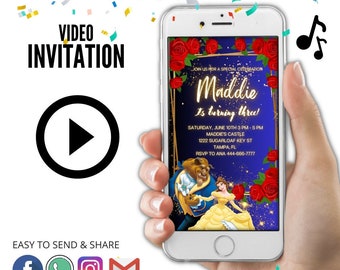 Beauty and the Beast, Beauty and the Beast Invitation, Video Invitation, Princess Invitation, Princess Birthday Video Invitation