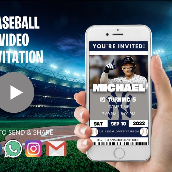 Baseball, Baseball Birthday, Baseball Birthday Invitation, Baseball Invitation, Baseball Ticket Invitation, Baseball Video Invitation