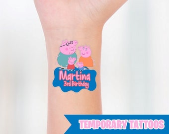 Kids Birthday Tattoos, Birthday Tattoos, Temporary Tattoos, Peppa Pig Tattoos, Peppa Pig Birthday, Peppa Pig Party Supplies, Peppa Pig Party