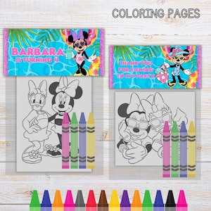 Minnie Mini Coloring Pages and Crayons, Minnie Birthday Party Favors, Minnie Party Supplies, Minnie Coloring Book, Pool Birthday Party image 1