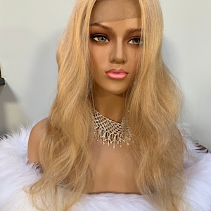 HUMAN HAIR TOPPER  clip on topper  medium golden blonde wavy silk top 22 inch