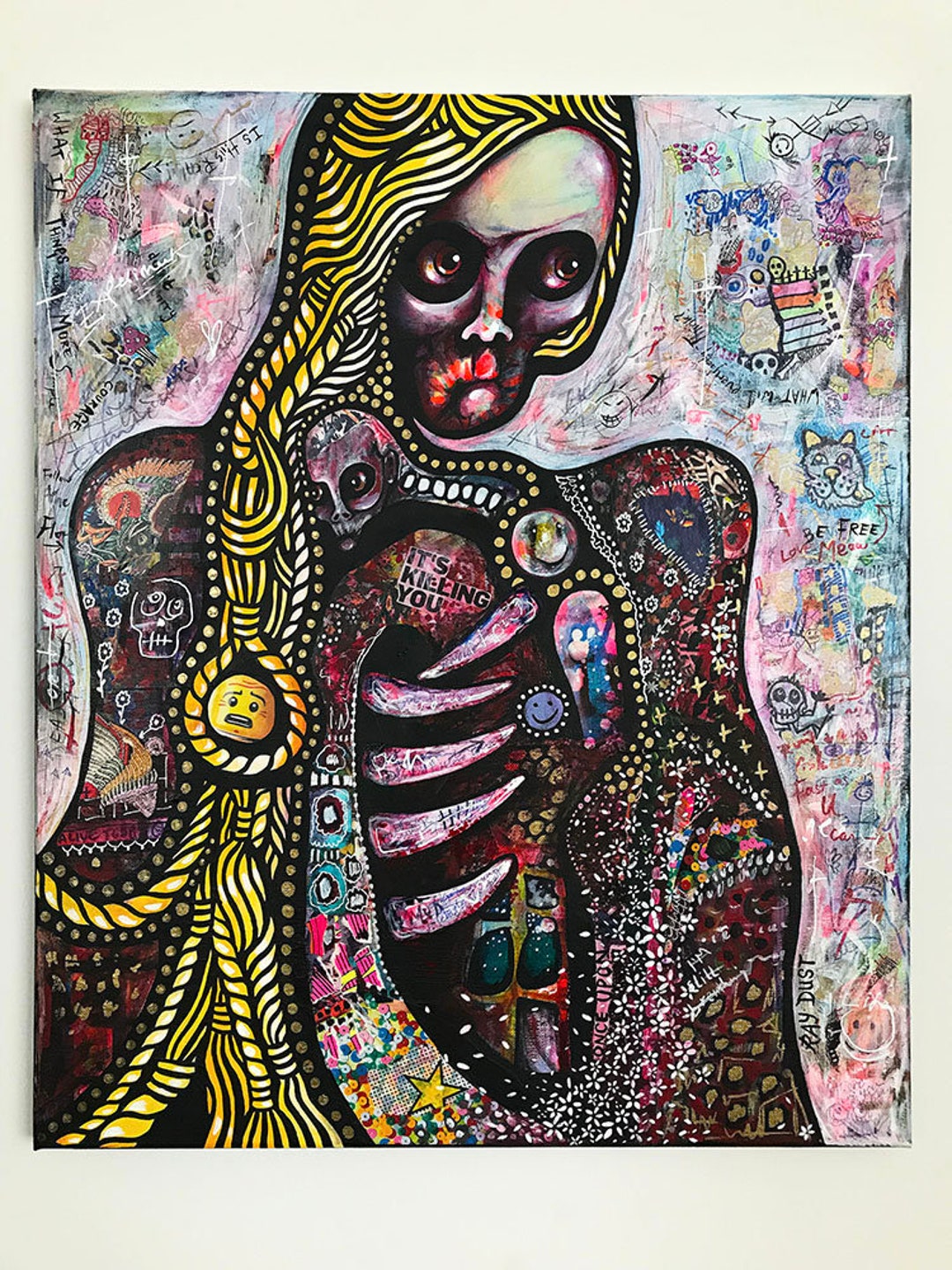 Original Skeleton Portrait Painting on Large Canvas, 20x24, Mixed Media ...