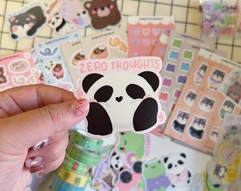 Zero Thoughts Bobo Die Cut Sticker // Panda Waterproof Vinyl Stickers for Water Bottles Planners Gifts for friend