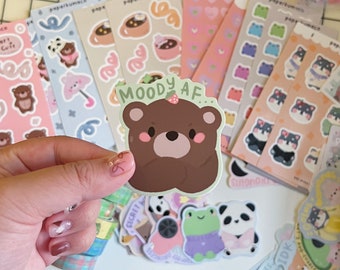 Moody AF Bear Coco Die Cut Sticker // Waterproof Vinyl Stickers for Water Bottles Planners Gifts for friend