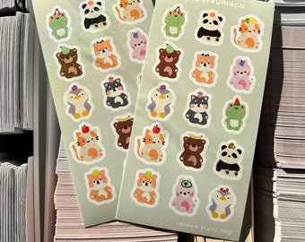 Rainbow Fruits Shimmer Sticker Sheet Kawaii Animals Planner Stickers