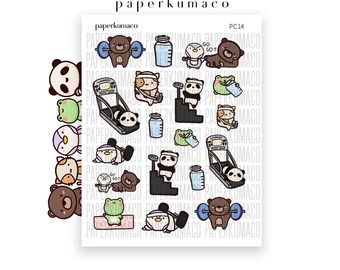 working out exercise sticker sheets kawaii animals planner