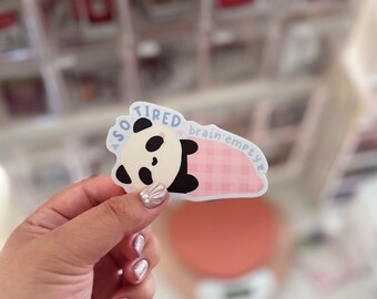 So Tired Brain Empty Vinyl Die Cut Sticker // Panda Bear Kawaii Waterproof Vinyl Stickers for Water Bottles Planners Gifts for friend