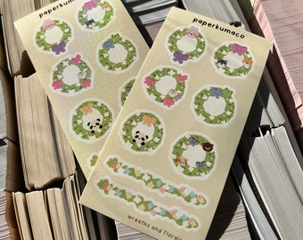 Wreaths and Florals Shimmer Sticker Sheet Kawaii Animals Planner Die Cut Stickers