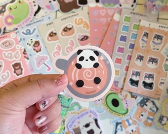 Chilling in the Coffee Bobo Panda Die Cut Sticker // Waterproof Vinyl Stickers for Water Bottles Planners Gifts for friend