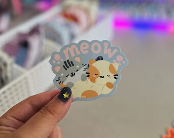 Meow Cat Die Cut Sticker // Frog Waterproof Vinyl Stickers for Water Bottles Planners Gifts for friend